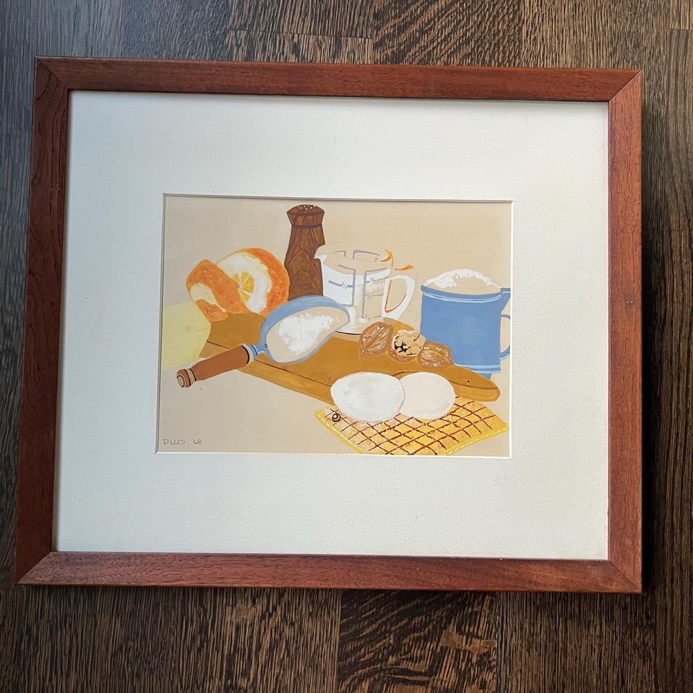 Vintage Baking Still Life, Original Painting Signed by "D. Lees‎ '68"